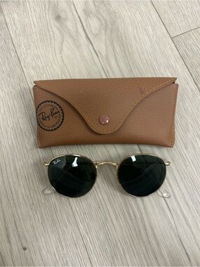 Ray-Ban Women’s RB3447 Polished Arista Gold Round Metal Sunglasses